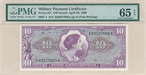 Military Payment Certificate - MPC Series 651 $10 Issued - PMG 65